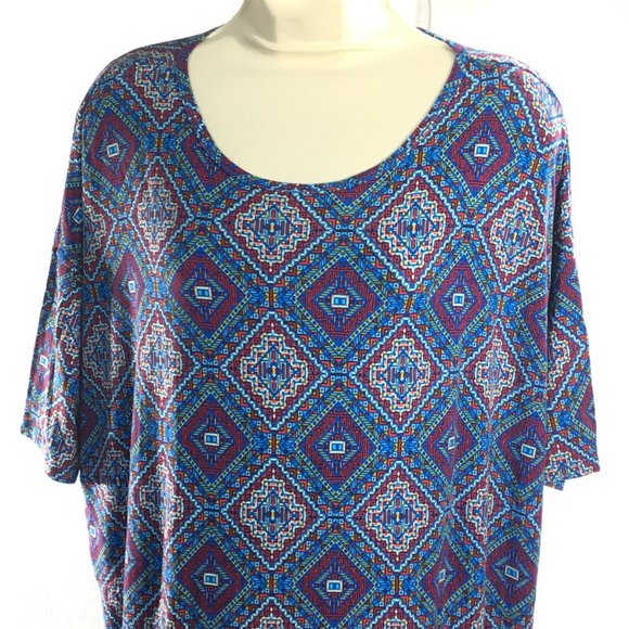LuLaRoe Irma Aztec Geometric Boho Tunic Top S Blouse Shirt Blue Red Orange Green - Picture 6 of 10
